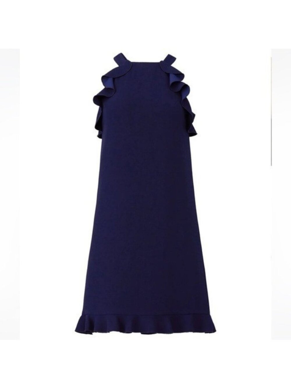 Trina Turk Womens Size 0 Ruffle Myers Ruffled Trim Dress Mini Navy Blue - Picture 7 of 7